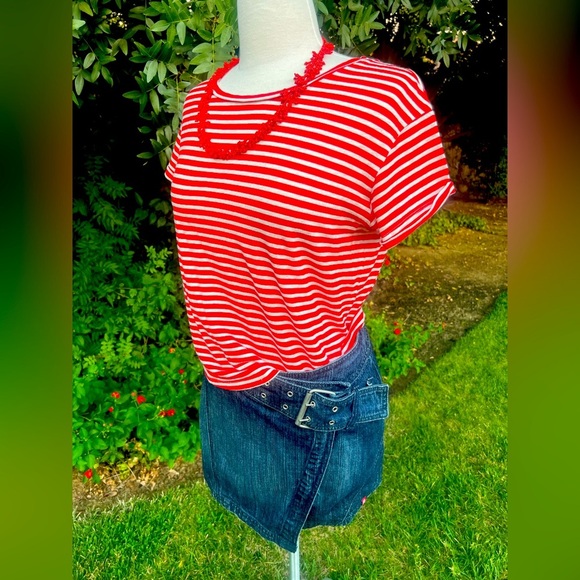 Majestic Filatures Red and White Striped Short Sleeve Tee - Picture 2 of 6